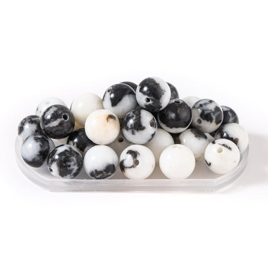 100Pcs Natural Stone 8mm Black White Zebra Round Loose Gemstone Energy Healing Beads Hole Size 1mm DIY Smooth Beads for Bracelet Necklace Earrings Jewelry Making