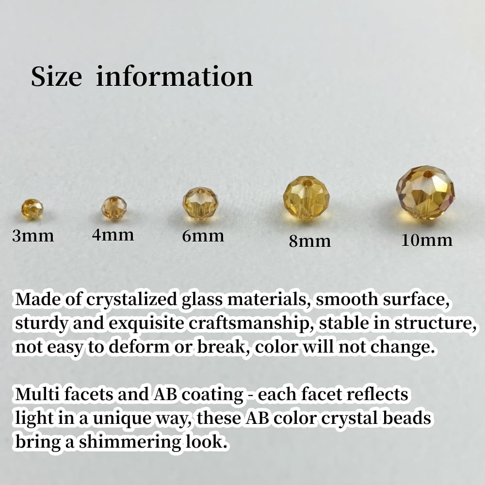YHYPOCI 50pcs 10mm Crystal Glass Beads for Crafts Faceted Rondelle Glass Beads for Jewelry Making Crystal Spacer Beads for Necklaces Bracelets Earrings DIY Craft(Gold Champagne AB)