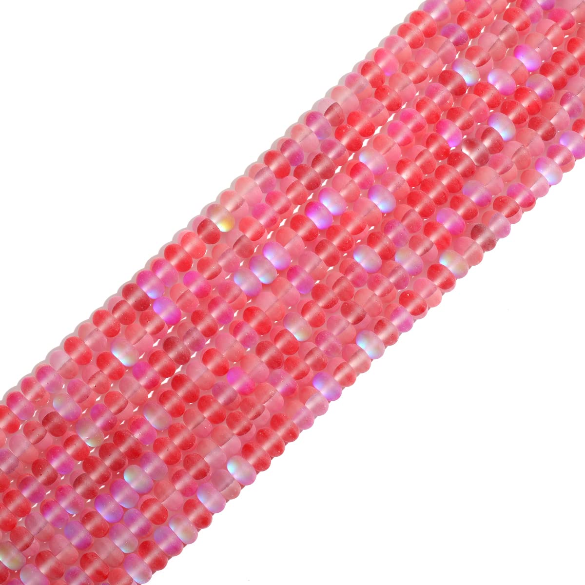 4×6mm Red Matte Aurora Crystal Glass Beads Loose Rondelle Disc Beads Frosted Moonstone for Jewelry Making