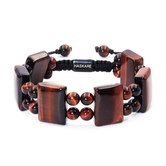 HASKARE Unique Tigers Eye Red Beaded Bracelets for Men, Authentic Mens Bracelet Protection Crystals Tiger Eye Stone Beads Bracelet, Premium Stone Mens Jewelry Macrame Gemstone Good Luck Gifts for Him