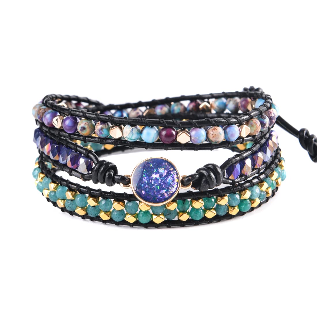 YGLINE Natural Stone Wrap Bracelet For Women,Healing Energy Bead Leather Wrap Bracelet Jewelry Collection