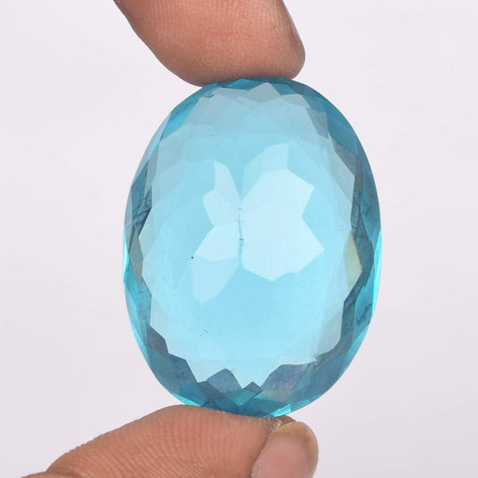 GEMHUB Loose Gemstones Beads for Jewelry Making 90.50CT Swiss Blue Topaz Oval Shaped Beads for Bracelets