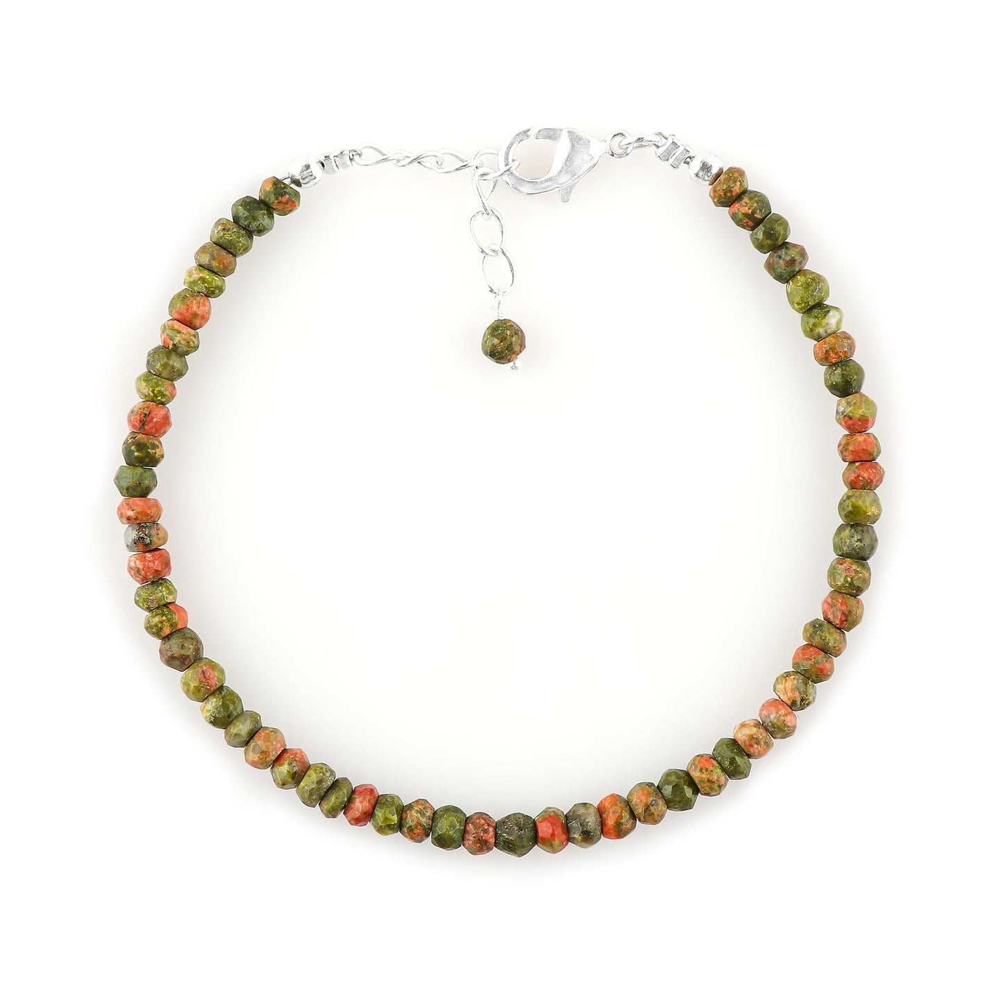 CRYSTALINES Natural Unakite Gemstones Beads Dainty Bracelets, Handmade, Beaded Crystals Jewelry, Women Bracelet, Bohemian, Silver Plated, Adjustable Chain-7+1inch, AAA Grade