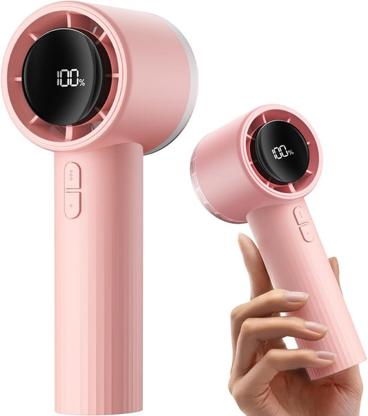 Sweetfull Portable Handheld Fan - Rechargeable Mini Turbo Fan with Flashlight & Digital Display | Pink