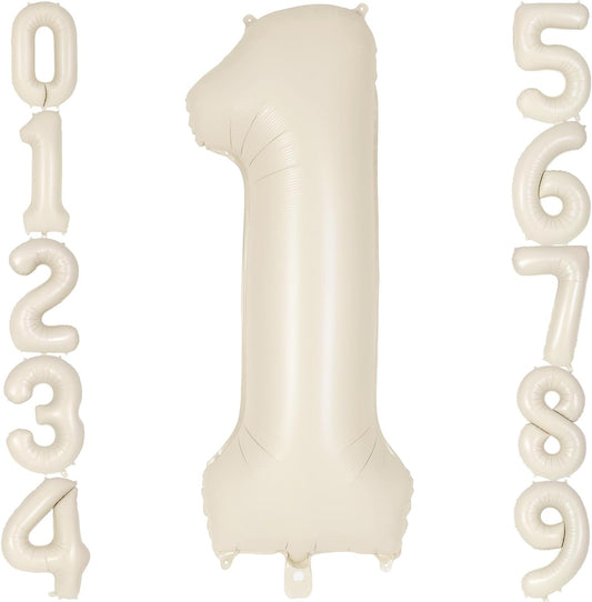 Skiennix Jumbo 40-Inch Number 1 Balloon - Giant Beige Mylar Foil for First Birthday Celebrations