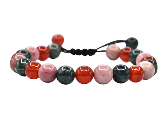 Amazing Gemstone Immunity Manifestation Bracelet - Carnelian Rhodonite Moss Agate Bracelet Set for Men Women Healing Calming Anxiety Stress Relief Gifts Pulseras Para Hombres Mujer Stocking Stuffers