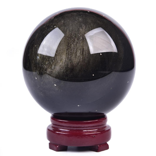 JIC Gem Large Golden Obsidian Crystal Sphere Natural Quartz Crystal Ball with Stand Healing Ornament Witchcraft Meditation Decor 2.7-3.1 inch(70-80mm)