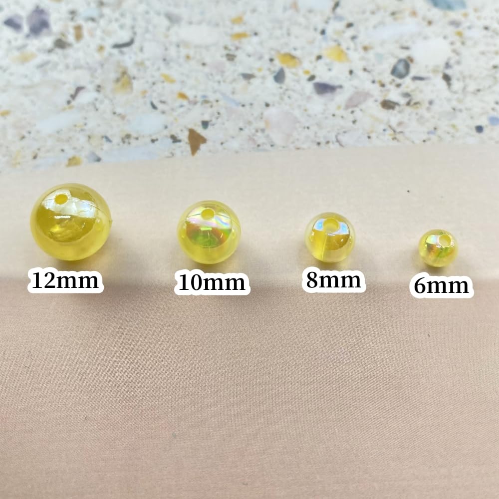 200pcs Acrylic Round Beads 10mm AB Colors Craft Beads Round Spacer Beads with Holes for Earring Bracelet Necklace Key Chains Jewelry Making(Light Yellow AB)