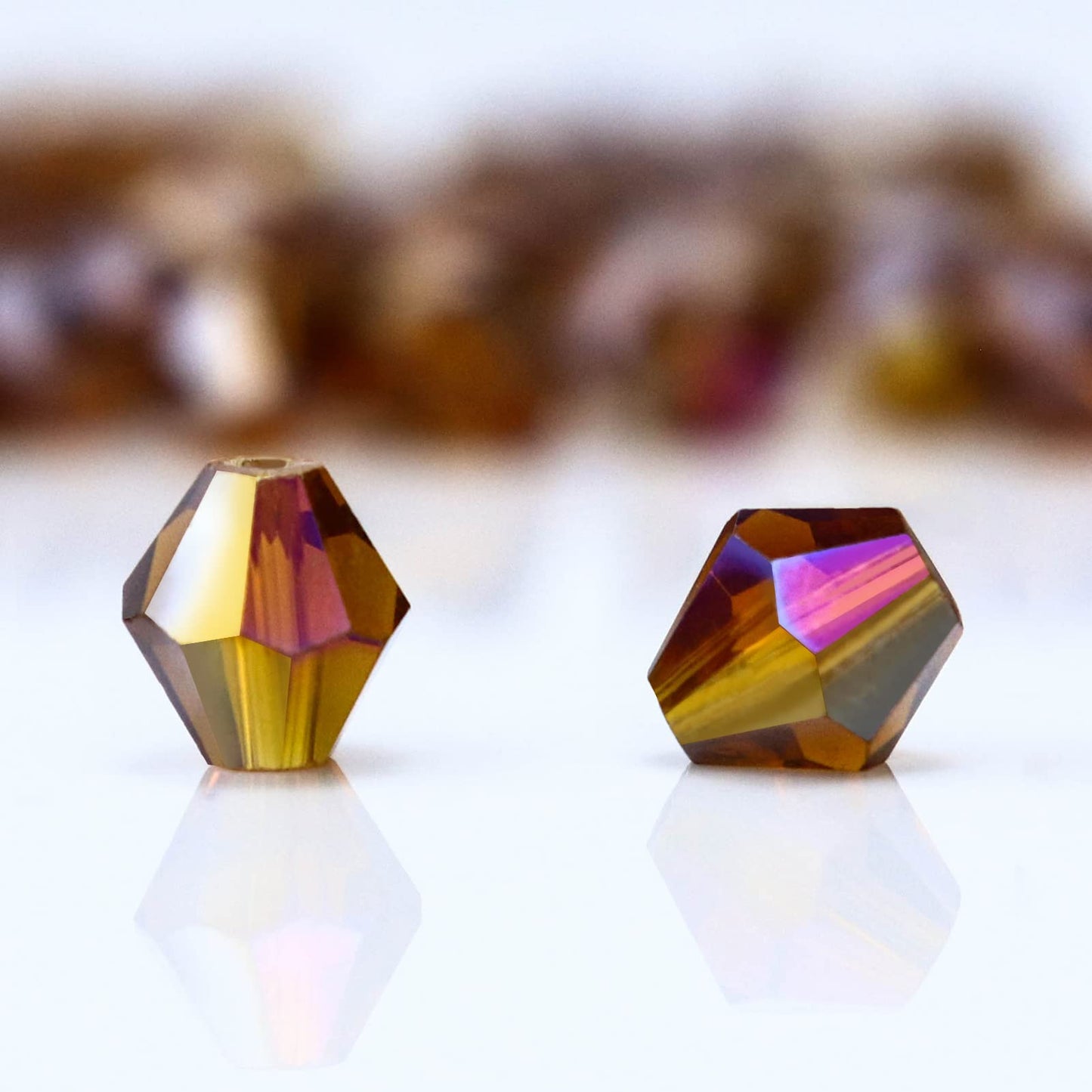 Dowarm 250PCS 6MM Crystal Beads, Faceted Bicone Glass Beads for Jewelry Making, Craft, DIY Bracelet, Necklace, Dolls, Loose Spacer Beads, Amber AB