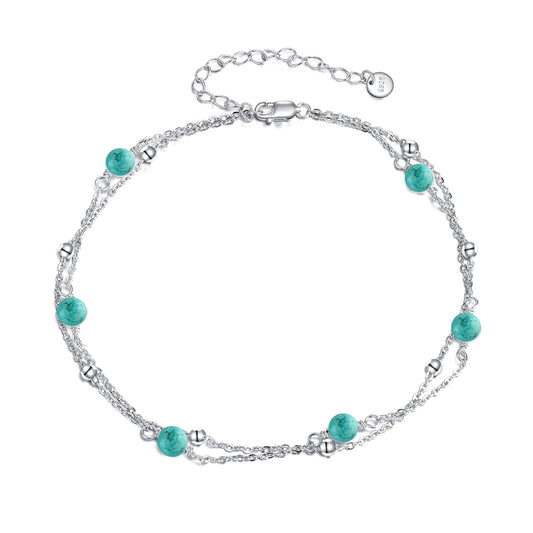 CRMAD Turquoise Bracelet for Women Sterling Silver Beach Jewelry Gift for Women (turquoise, bracelet 7+2'')