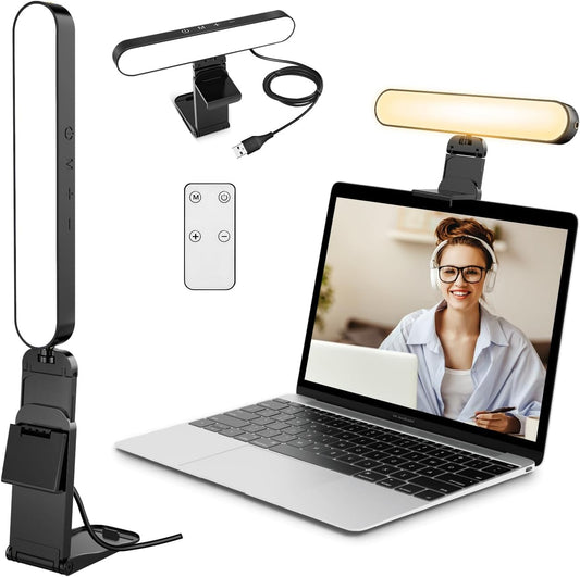 yAyusi Video Conference Light, LED Streaming Lighting for Laptop Computer Monitor, Desk Selfie Ring Light with Remote