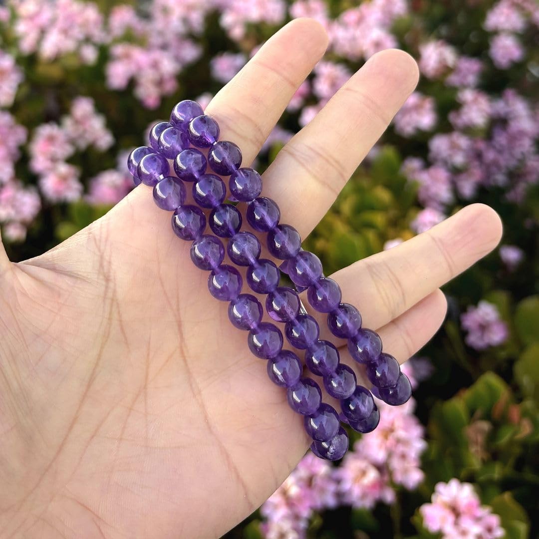 Adabele Real Natural Grade A Purple Amethyst Gemstone Beaded Bracelet 7 inch Stretch Chakra Healing Crystal Stone Jewelry Energy Quartz Rock GB8-7