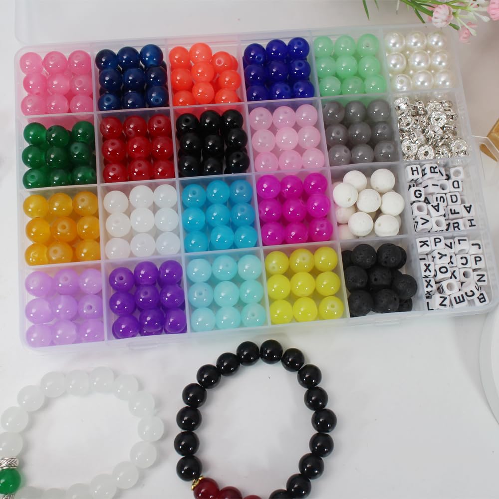 Pamir Tong 626PCS 10mm Glass Beads Jewelry Making Beads Imitative Jade Beads Bracelet Round Space Loose Beads for Earring, Necklaces-Adult Craft Supplies