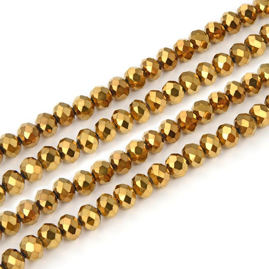 1000pcs Czech Faceted Rondelle Crystal Glass Loose Beads 6mm Spacer Bulk Gold Aurum for DIY Craft Jewelry Making CCR633