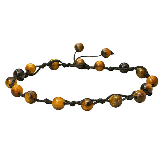 Amazing Gemstone Tigers Eye Anklet Ankle Bracelets for Women - Waterproof Beaded Healing Crystal Anklets, Plus Size Chakra Gemstone Bead Anklet (Stretchy Adjustable - Hand Knotted)
