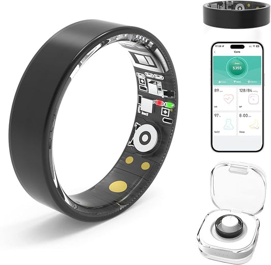 Smart Rings for Women Men,Fitness Tracker Ring,Heart Rate,Blood Oxygen,Blood Pressure,Step Tracker,Sleep Monitoring,No Subscription Fee,IP68 Waterproof Smart Ring for iphone&Android(Black 12)