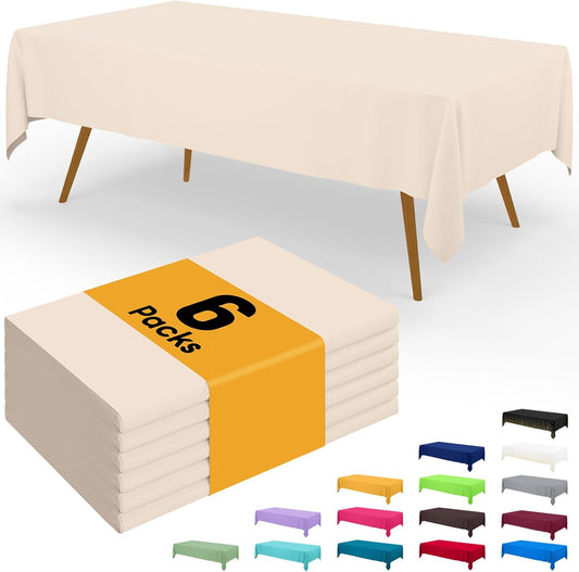 Smiry Disposable Tablecloths - Waterproof 54 x 108 Inch Ivory Rectangle Covers | 6 Pack for Parties