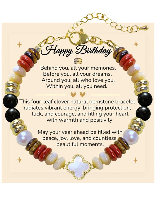 YEETONDA Four Leaf Clover Natural Gemstone Rainbow Bracelets Jewelry 16th 21st 30th 40th 50th 60th 70th 80th Birthday Gifts For Women Mom Sister Friend Daughter Niece（Black Tourmaline）