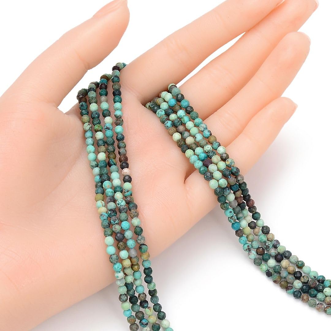 Adabele 30 Inch Natural Chrysocolla Healing Gemstone 3mm (0.12 Inch) Tiny Small Faceted Round Loose Beads Stone Spacer (220-240pcs Total) for Craft Jewelry Making GK3-16