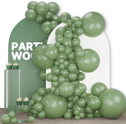 PartyWoo Sage Green Balloons - 140-Piece Set with 12", 10", 5" Sizes | Boho Jungle Party Decor