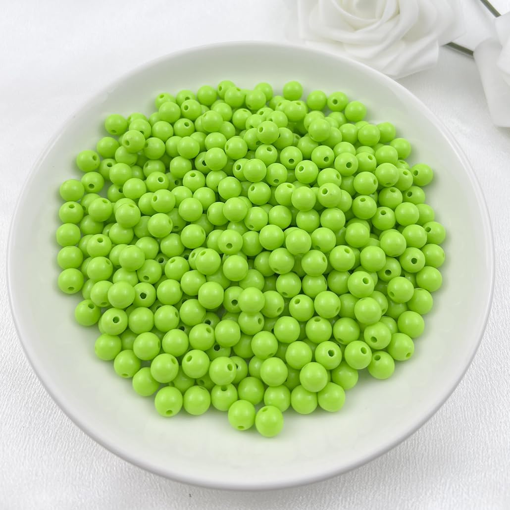 Mulutoo 200Pieces 10MM Acrylic Round Beads Round Acrylic Balls Chunky Beads Smooth Spacer Plastic Pastel Beads Craft Beads for Necklace and Bracelet Making Crafting Supplies(197-fruit Green)