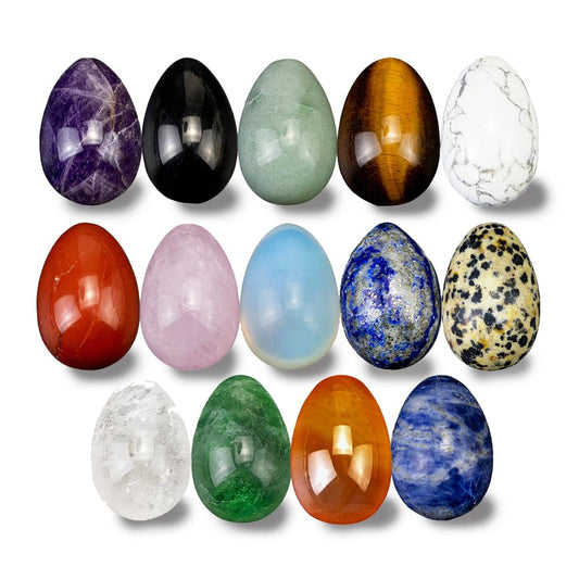 14 Pieces 1.18inchs Crystal Stones Eggs Statue Ornament Rock Crystals Polished Mineral Rock Egg Carving Crafts Stones Crystal Gifts for Meditation Reiki Healing Balancing Home Decor (Egg 14pcs Set)