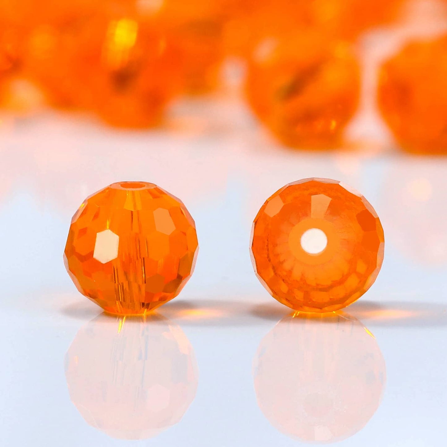Dowarm 10MM Round Crystal Beads for Jewelry Making, Orange Faceted Crystal Glass Beads for Crafts Bracelet Wind Chimes Suncatcher, #5003 Rondelle Spacer Beads, Loose Gemstones, 50PCS