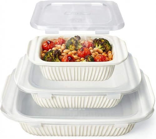 Artena Casserole Dishes - Large Ceramic Baking Dish Set with Handles | 3-Piece Bakeware (5.1Qt/2.3Qt/1.1Qt)