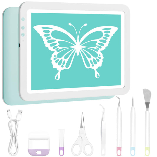 Rechargeable A4 Light Board with Weeding Tools Set and Accessories for Vinyl,Bawaslom Ultra-Thin & Bright Light Pad for Vinyl Weeding with 3 Colors & 6-Level Brightness for Diamond Art,Tracing