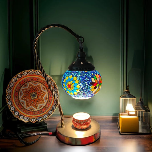 JORSCD DIY Turkish Mosaic Table Melting Wax Lamp Kit for Adult,Stained Glass Candle Warmer Holder Making Kit,Easy Mosaic Art Room Decor Craft Kit