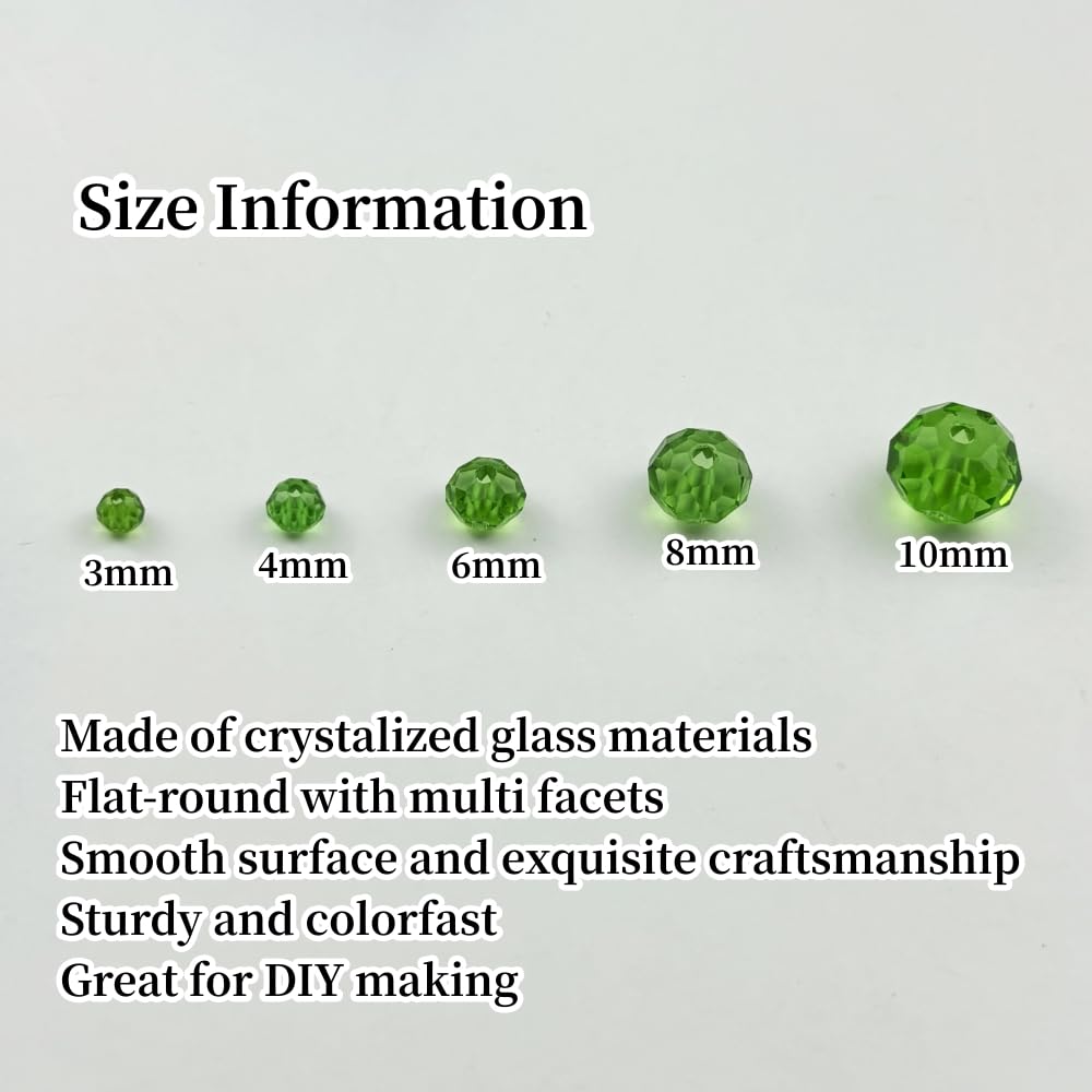 YUEXIGO 500pcs 4mm Crystal Glass Beads for Jewelry Making, Faceted Rondelle Glass Spacer Beads for Wind Chimes Bracelet Earring Necklace DIY Craft(Grass Green)