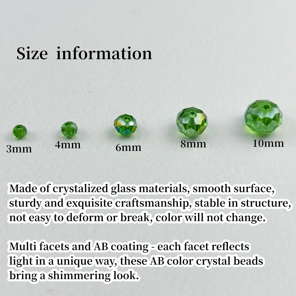 YHYPOCI 100pcs 8mm Crystal Glass Beads for Crafts Faceted Rondelle Glass Beads for Jewelry Making Crystal Spacer Beads for Necklaces Bracelets Earrings DIY Craft(Grass Green AB)