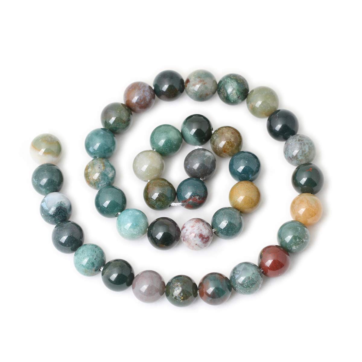 CHEAVIAN 35PCS 10mm Natural Indian Agate Gemstone Round Loose Beads for Jewelry Making DIY 1 Strand 15"