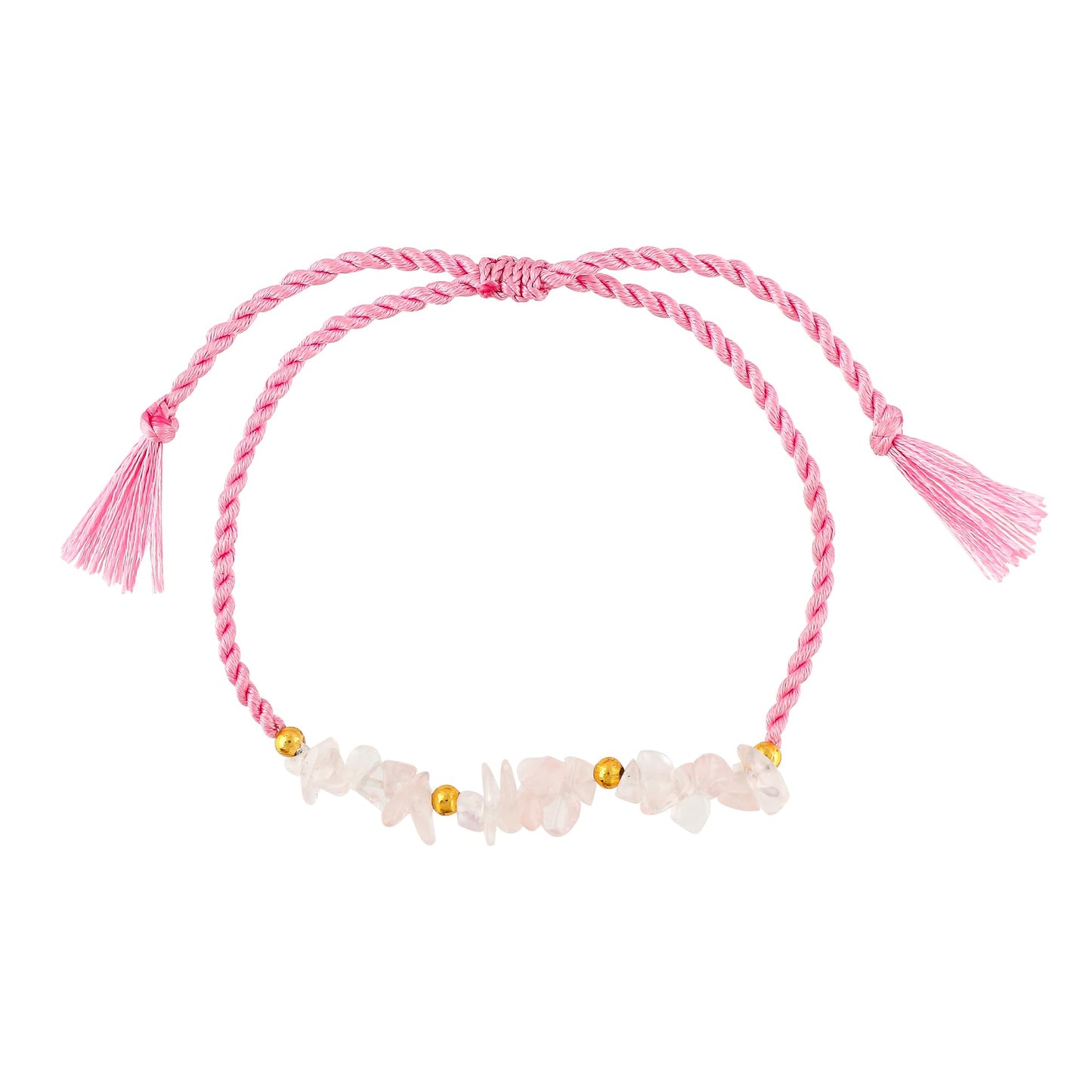 GEMSYMPHONY Rose Quartz Gemstone Chips Rope Bracelet – Adjustable Handmade Crystal Chip Bead Bracelet for Women & Men, Natural Stone Healing Jewelry, Boho Style, Unisex Spiritual Gift (Rose Quartz)
