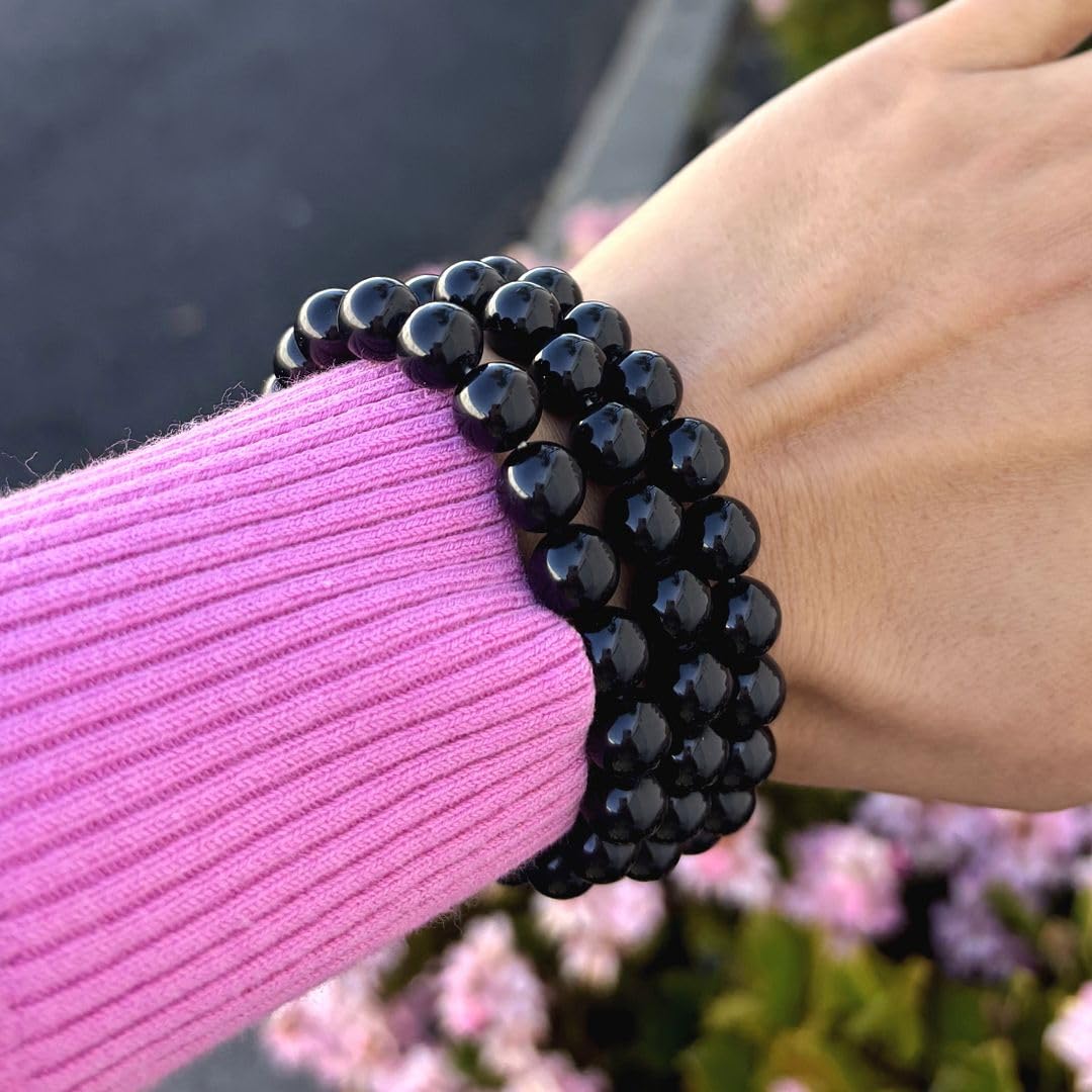 Adabele Real Natural Grade A Black Tourmaline Gemstone Beaded Bracelet 7 inch Stretch Chakra Healing Crystal Stone Jewelry Women Mom Gift GB8-1