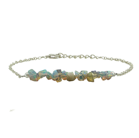 Gempires Natural Gemstone Chip Bar Bracelet for Women, Crystal Healing Bracelet, Multiple Gemstone Options, Adjustable Yellow Gold Plated Chain (7” + 1” Extender), Dainty Stackable Jewelry Gift for Her (Opal)
