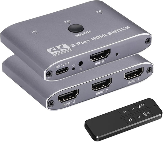 Anber-Tech 4K@60Hz, 3 3 1 4K, 3D, 1080P, 2.0, 2.2, PS4/5, HDMI Switch Port HDMI Switch in Out with IR Remote Control