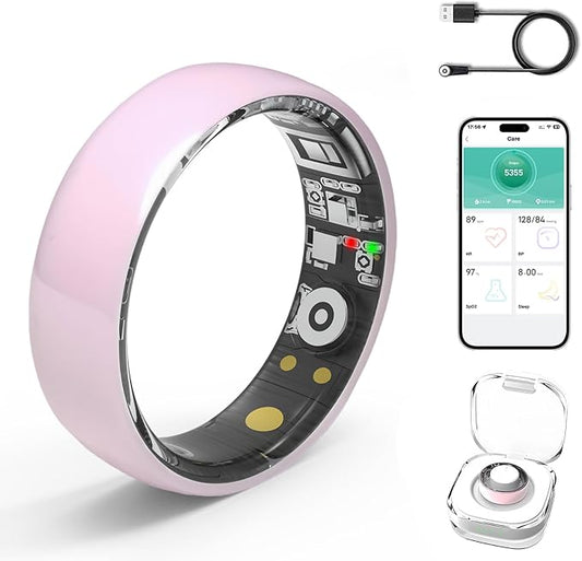 Smart Rings for Women Men,Fitness Tracker Ring,Heart Rate,Blood Oxygen,Blood Pressure,Step Tracker,Sleep Monitoring,No Subscription Fee,IP68 Waterproof Smart Ring for iPhone&Android(Pink 9)