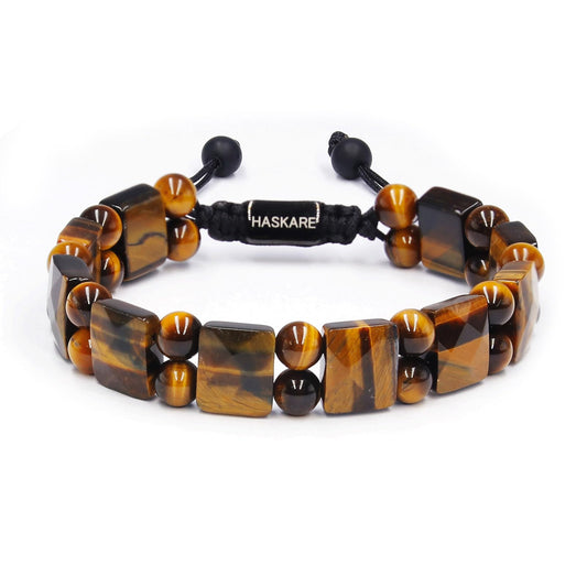 Tiger Eye Bracelet for Men, HASKARE Natural Men Beads Bracelet Energy Healing Stone Protection Crystals for Anxiety, Genuine Crystal Mens Beaded Bracelet Drawstring Unique Jewelry Gift for Mens Balance
