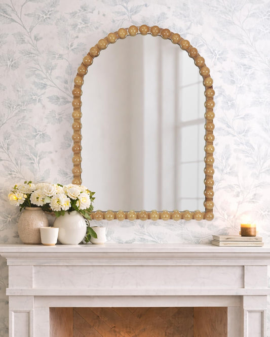 ALIBudda Beaded Arched Wall Mirror 22"x30", Vintage Decorative Arch Mirror with Beaded Frame, Accent Mirror for Entryway, Bathroom, Living Room, Bedroom, Fireplace Mantel