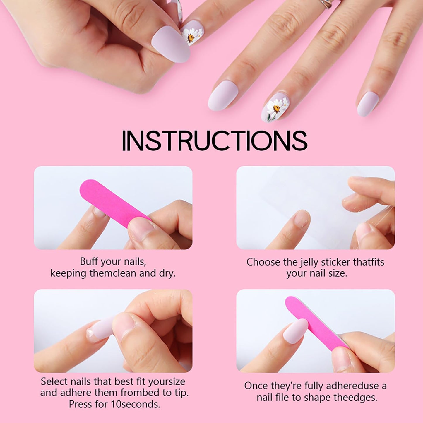 LOPMNGHT Flower Press on Nails Medium Ballet Shaped Glitter Rhinestones Buttefly Pattern Design Gradient Artificial False Nails Full Cover Reusable Glue on Nail for Women Blossom Manicure 24Pcs