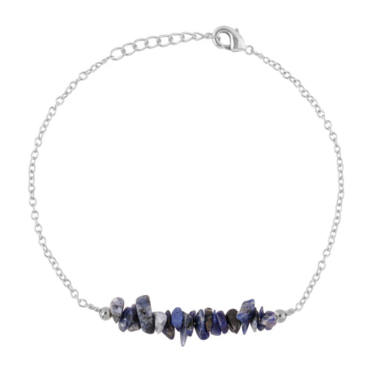 Gemimpression Handmade Bar Bracelet – Natural Sodalite Chip Nuggets – Energy Healing & Clarity – Silver Plated Adjustable Chain – Boho Chic – 8 Inch Adjustable – Christmas Gift