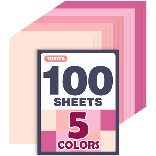 100 Sheets 8.5" x 11" Colored Cardstock, 5 Assorted Pink Shades of 180GSM/65LB Construction Paper, Pink Cardstock Printer paper for Card Making, DIY Crafts, School Supplies, Party Decorations