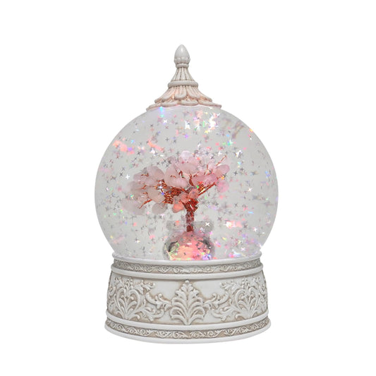 Rose Quartz Healing Crystal Tree Globe with Colorful Lights Sparkling Glitter, Natural Gemstone Base, Spiritual Meditation, Positive Energy Good Luck, Home Decor, Birthday Gifts (Rose Quartz)