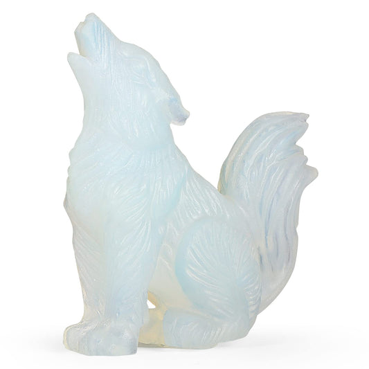 LEADGEM 2.0" Opalite Wolf Statue Gifts Healing Crystal Decor Big Tail Wolf Figurines Wolve Statue,Hand Carved Healing Stone Wolf Stone Sculpture Ornaments Top Colletctible