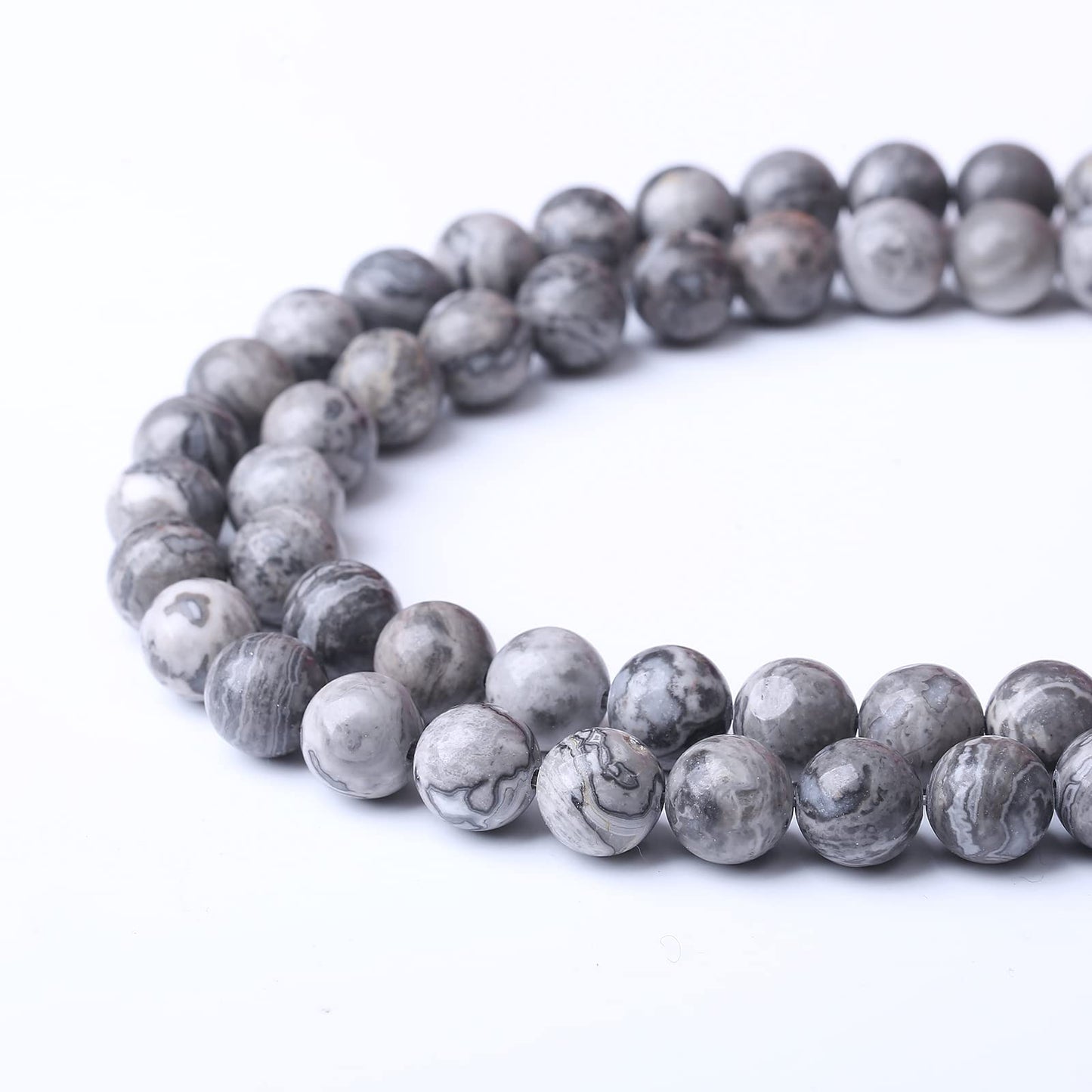 36PCS 10MM Natural Grey map Beads Round Loose Stone Beads for Jewelry Making DIY Energy Stone Healing Power Bracelet 15"