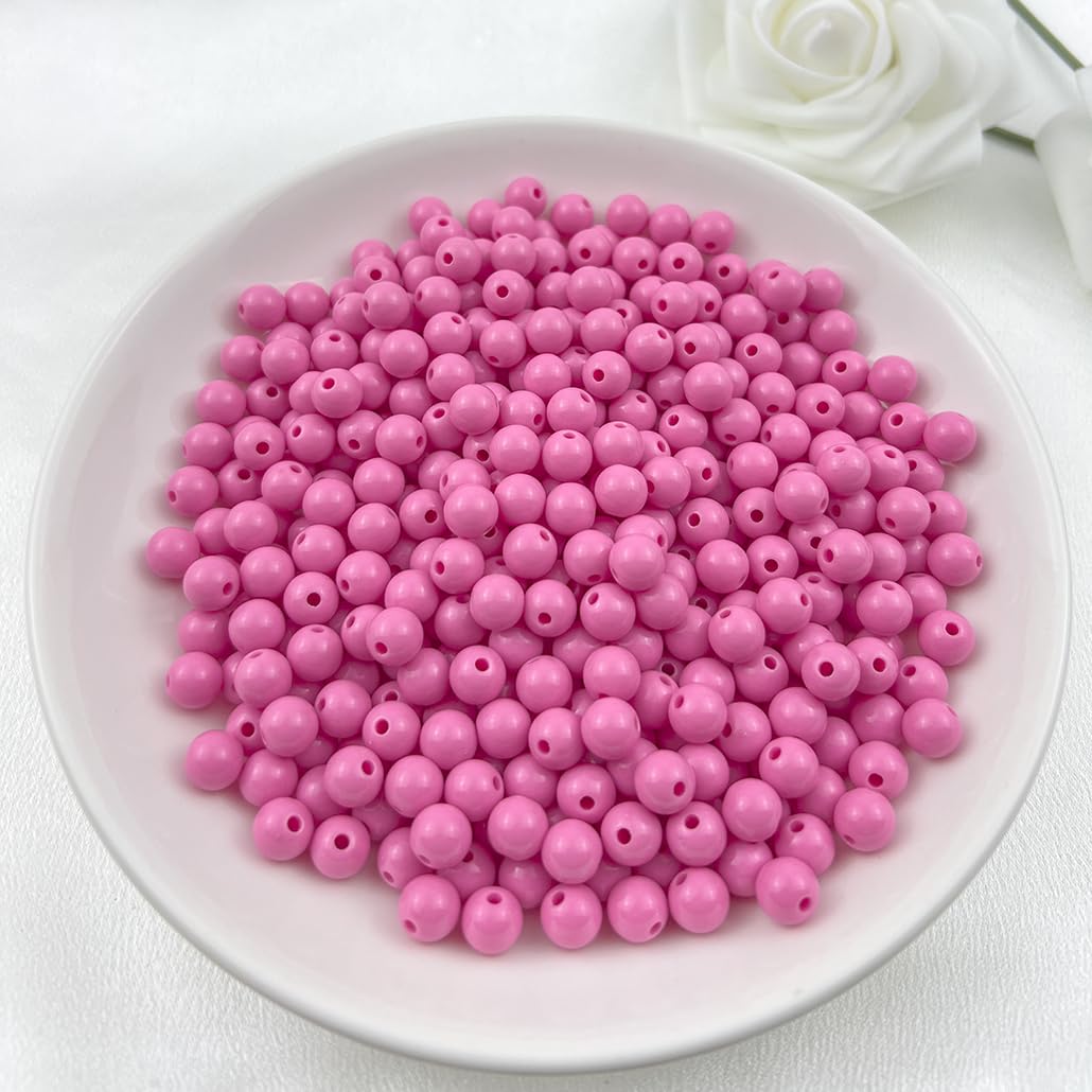 Mulutoo 200Pieces 10MM Acrylic Round Beads Round Acrylic Balls Chunky Beads Smooth Spacer Plastic Pastel Beads Craft Beads for Necklace and Bracelet Making Crafting Supplies(181-light Rose red)