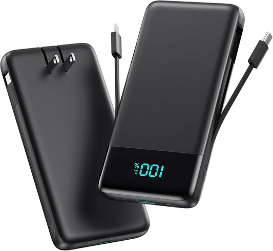 AONIMI iPhone,13800mAh 4 Pack 17/16/15/14,Android,Travel Portable Charger for Slim Power Bank with Built-in Cables & AC