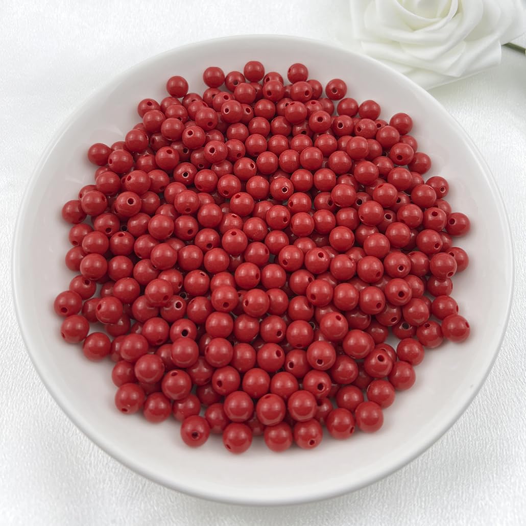 Mulutoo 1000Pieces 6MM Acrylic Round Beads Round Acrylic Balls Chunky Beads Smooth Spacer Plastic Pastel Beads Craft Beads for Necklace and Bracelet Making Crafting Supplies(184-bright red)