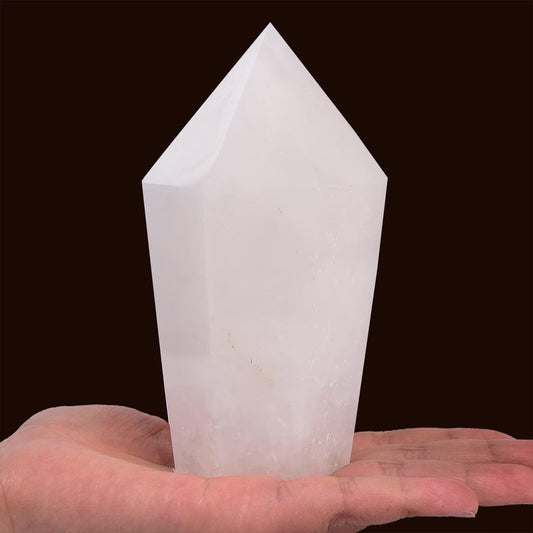 VIZYTOU White Crystal Stone Tower Obelisk Large Healing Crystal Rock Point Wand Reiki Healing Meditation Stone 1.1-1.7 LBS